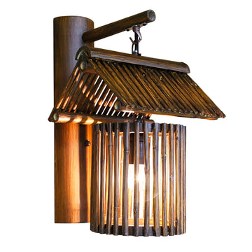 Vintage Wall Sconce Lamp Japanese Style Rural Bamboo Wood Wall Light Fixture Interior Decoration Wall Lamp