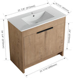 SSLine 36-Inch Bathroom Vanity with Sink Mid-Century Bathroom Vanities with Top Basin Floor Wood Bathroom Sink Cabinet