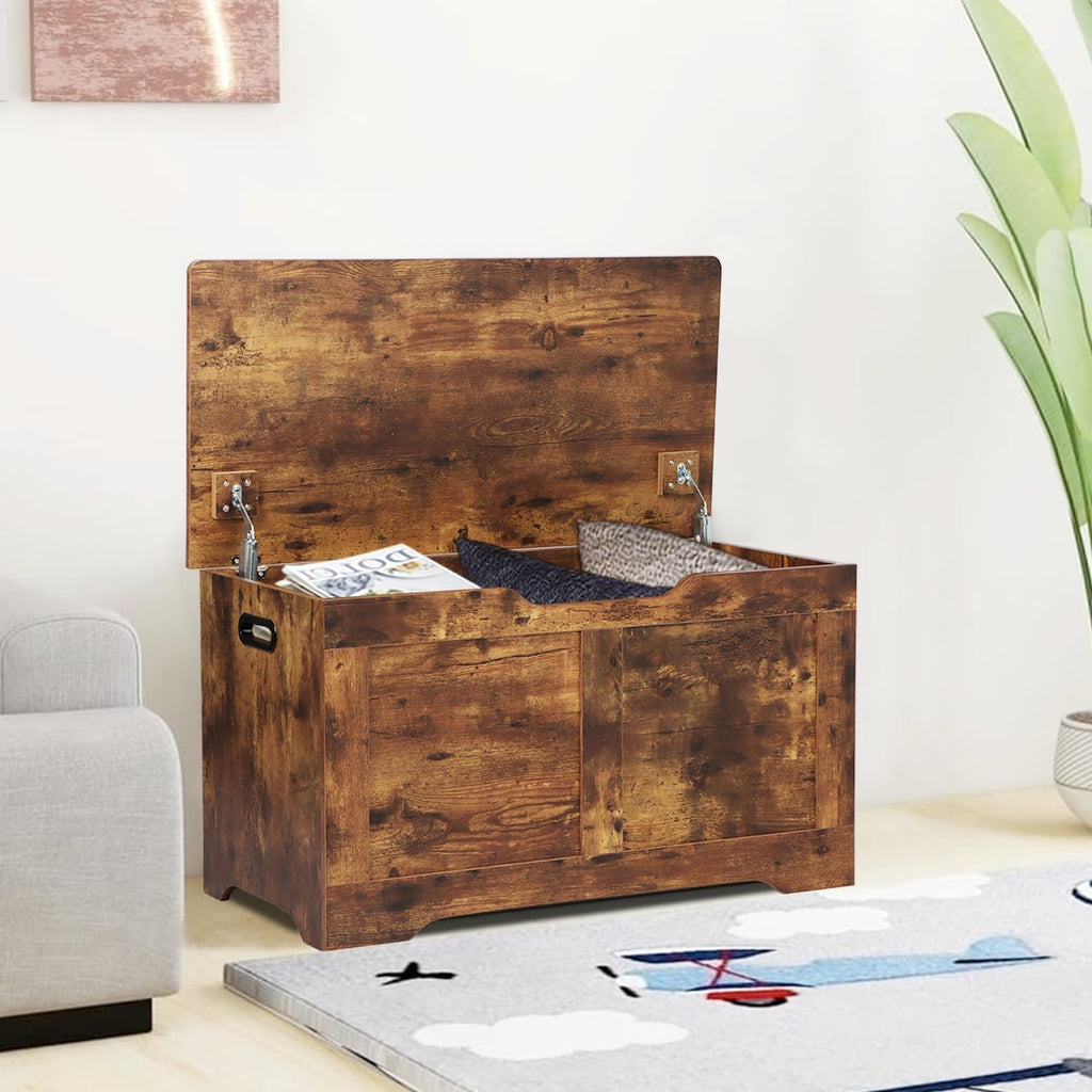 31.5" Storage Chest, Wooden Storage Bench, Lift Top Toy Chest | Large Toy Box with 2 Safety Hinges, Entryway Bench