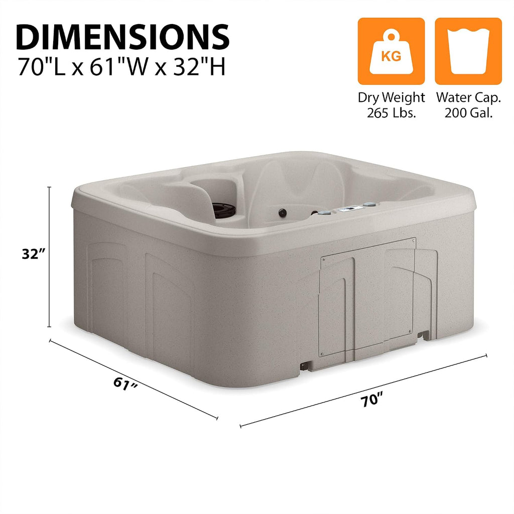 4 Person Square Hot Tub Spa with Black Cover & Molded Spa Step, Sand