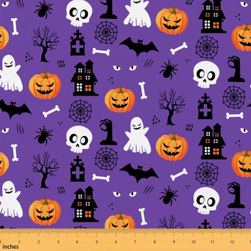 Halloween Fabric By The Yard, Ghost Pumpkin Upholstery Fabric, Sugar Skull Decor Fabric, Spider Web Castle Indoor