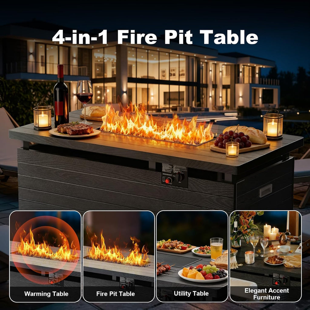 51 Inch Outdoor Propane Fire Pit Table, 50000BTU 4-in-1 FirePit Table | Steel Tabletop & Sliding Tank Holder