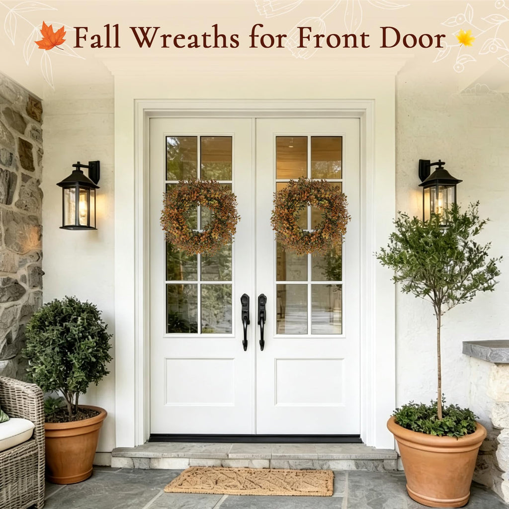 20 Inch Fall Wreath for Front Door, Artificial Boxwood Thanksgiving Decor