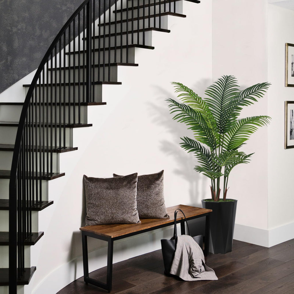 Artificial Palm Tree 5FT - Faux Plant with Black Diamond Planter - Tall Fake Tropical Areca Floor Plant Potted