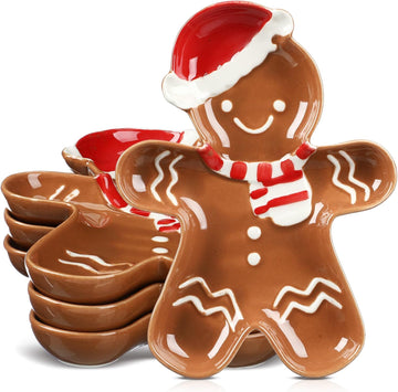 4 Pcs 5.91'' Gingerbread Plates Ceramic Christmas Candy Dishes