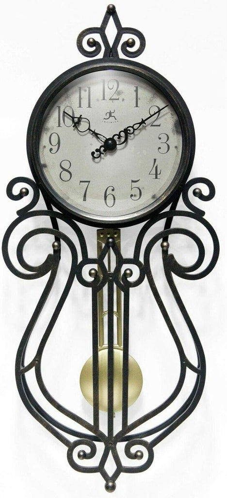 Infinity Instruments 20 inch x 9 Inch Classic Traditional Vintage Rustic Farmhouse Pendulum Non-Ticking Silent Battery Operated Easy to...