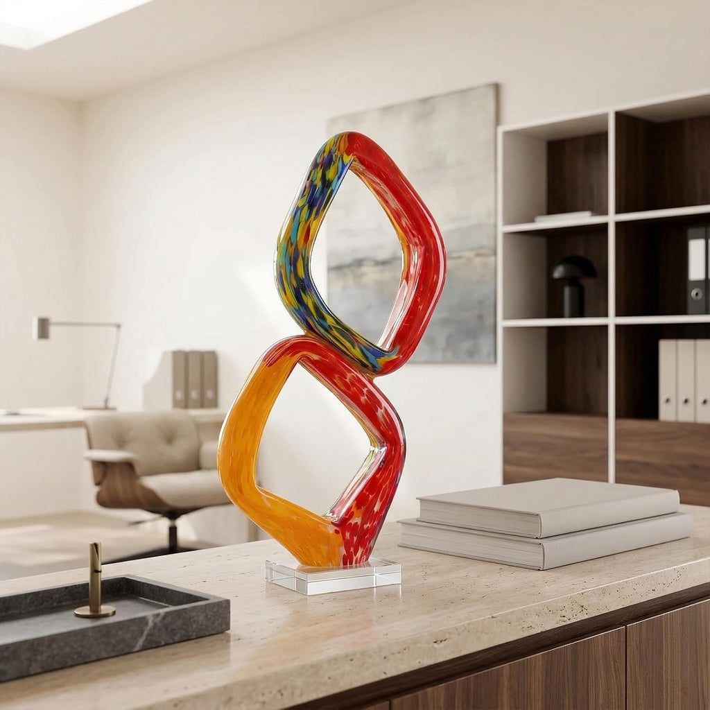 17.7in Tall Abstract Orange Glass Sculpture Large Hand Blown Handblown Statue Decor Living Room Shelf