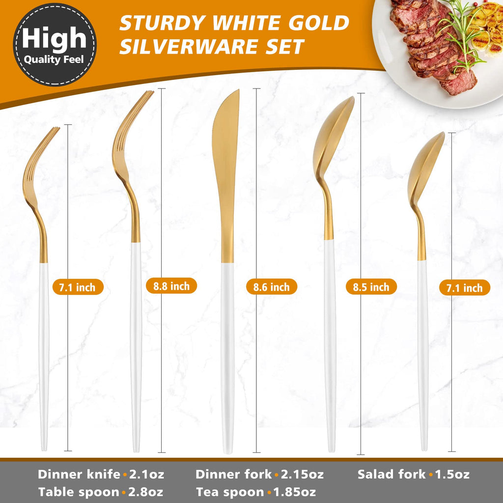 Matte White Gold Silverware Set, 40pcs Stainless Steel Flatware Set