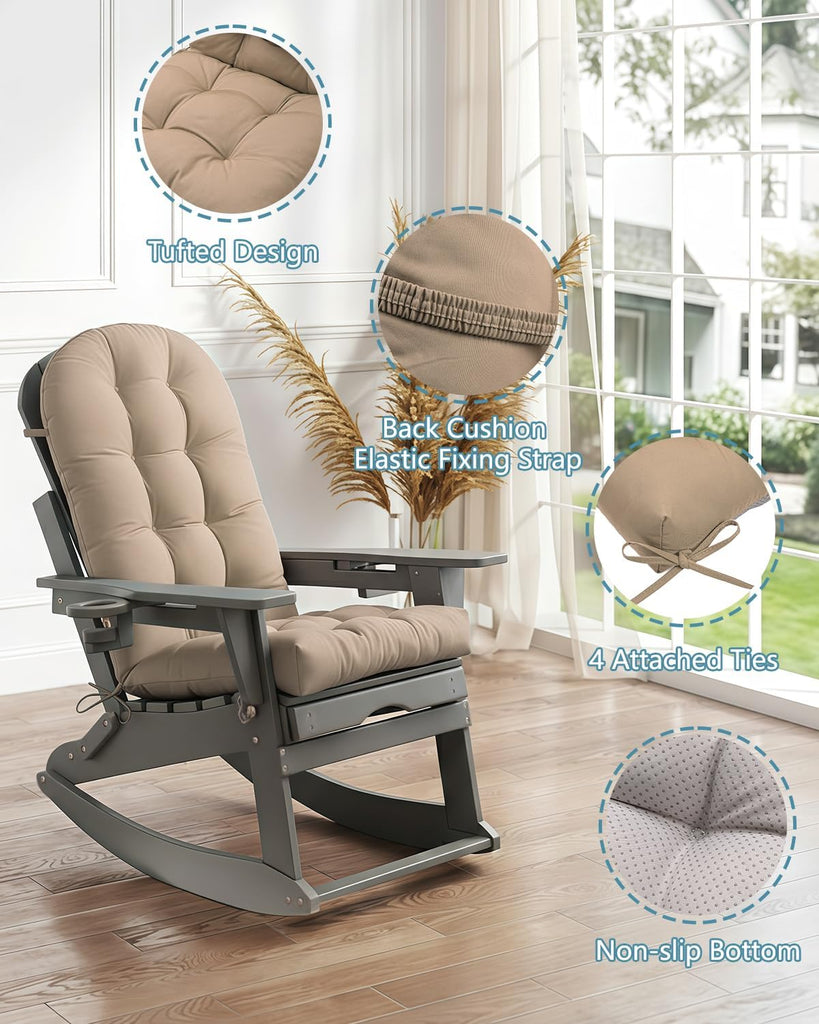 Outdoor Adirondack Chair Cushion Set of 4, Patio Chair, Khaki | Thickened High Back Patio Chair Cushion, Anti-Slip