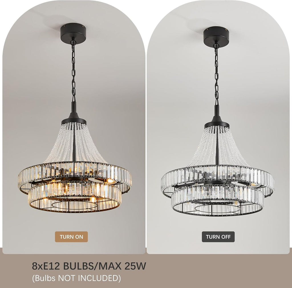 24" Modern Crystal Caged Fandelier, Smart Chandelier Fan with Remote and APP Control