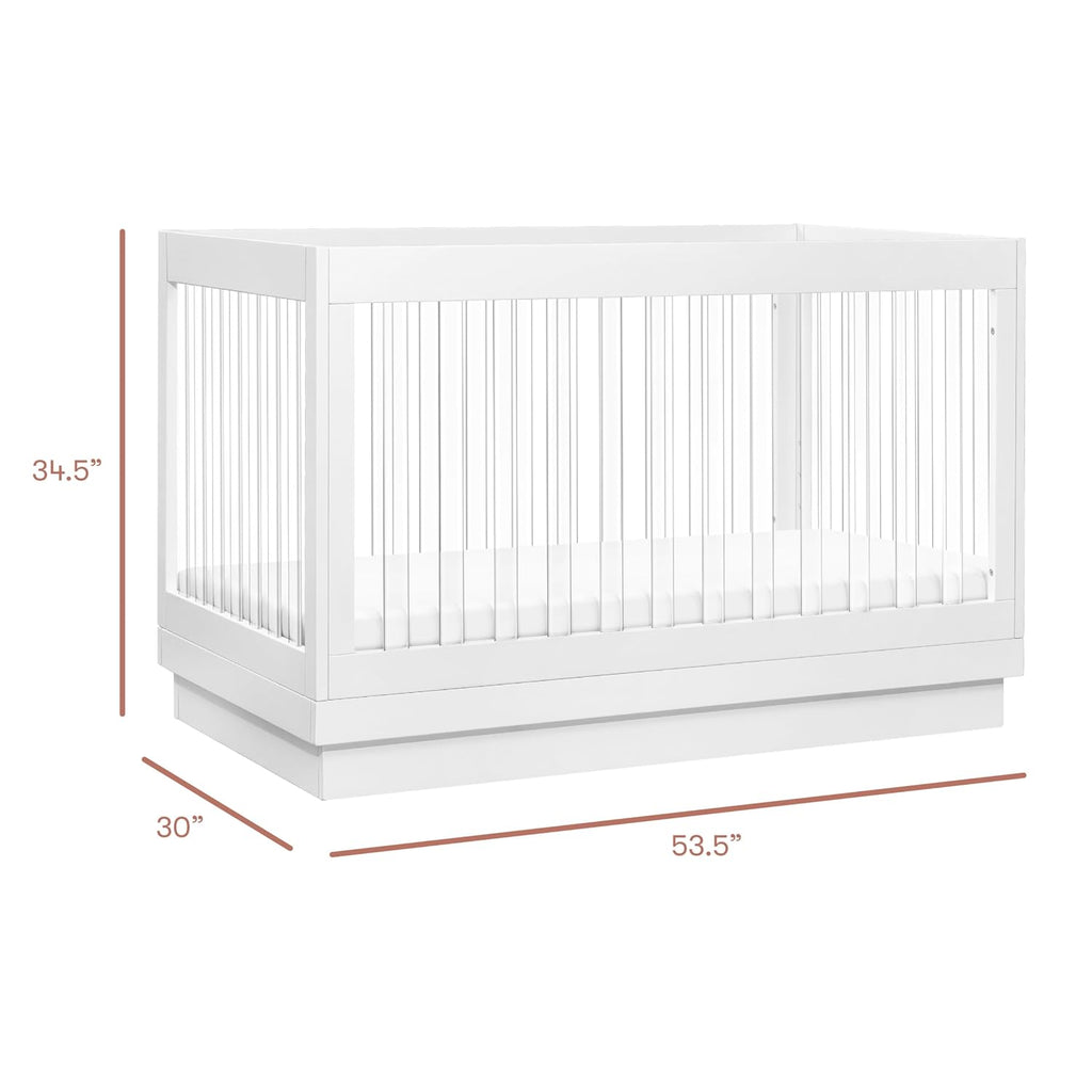 Harlow Acrylic 3-in-1 Convertible Crib with Toddler Bed Conversion Kit in White with Acrylic Slats, Greenguard Gold