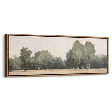 Large Framed Wall Art Canvas Print - Quiet Meadow with Trees in Subtle Earth Tones - Contemporary Artwork Bedroom
