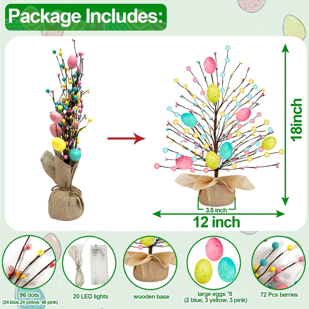 & Timer - Easter Decorations, Easter Tree Tabletop with 20 Warm White Lights Battery Operated 19 Inch 8 Large - Set of 2