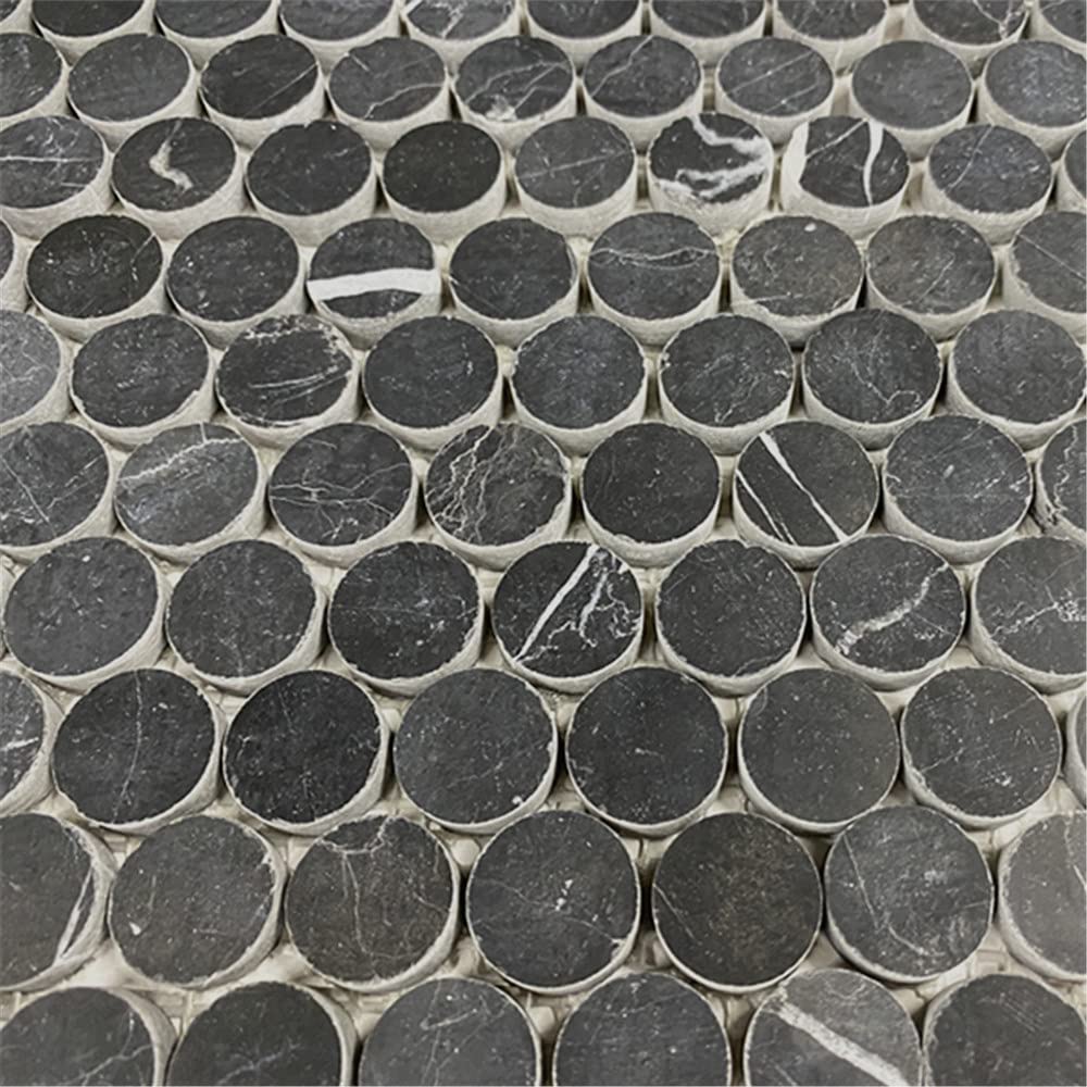 Nero Marquina Black Marble 3/4 inch Penny Round Mosaic Tile Honed Kitchen Bath Wall Floor Backsplash Shower (1 Sheet)