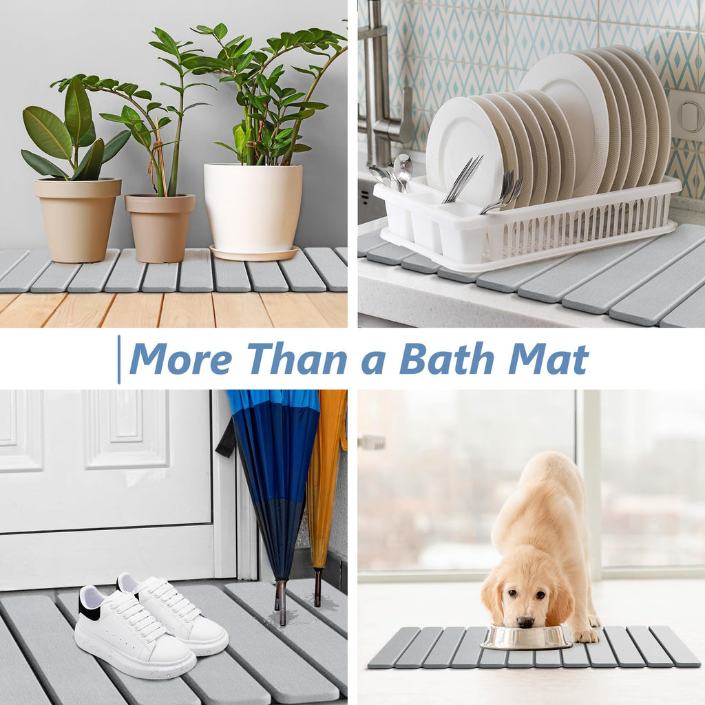 Foldable Stone Bath Mat, Diatomaceous, 31.5"x15.7", Light Grey