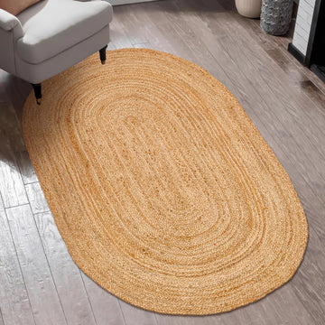 Handcrafted Jute Braided Rug Oval - 100% Natural Jute Area Rug - Rustic Farmhouse Boho Accent Rug Bedroom
