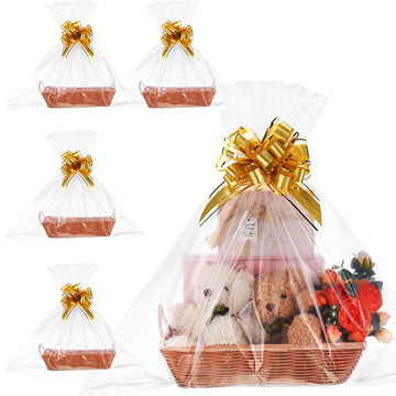 4 Set Large Baskets for Gift Empty with Handle, Wood Color