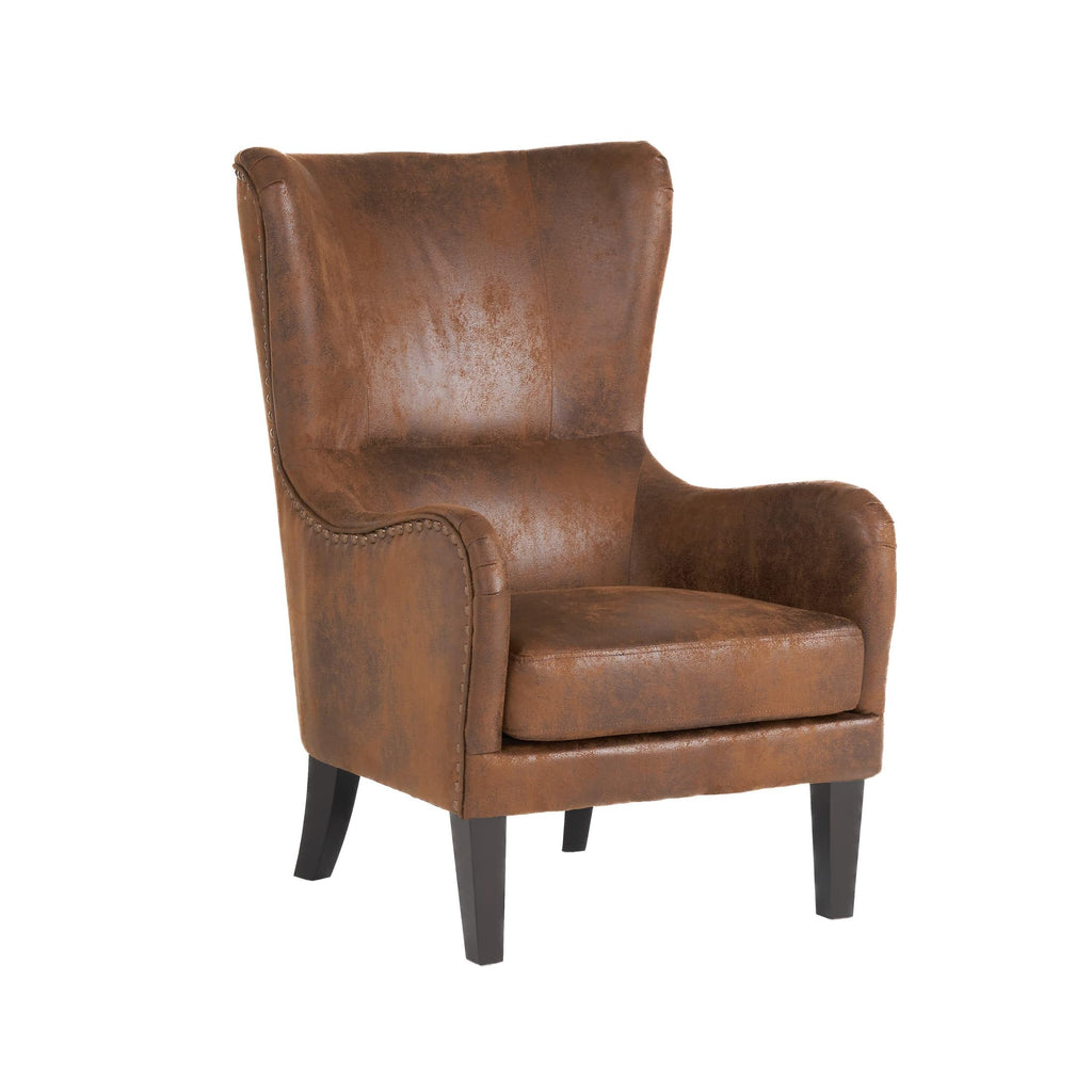 Mid-Century Modern Wingback Chairs, Accent Club Chair with Nailhead Trim, Faux Leather Armchair Sofa Reading Single