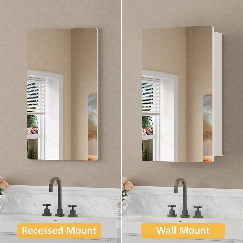 14 x 24 Inch Recessed Medicine Cabinet with Mirror , White | Wall Mounted Cabinet for Storage, Adjustable Glass