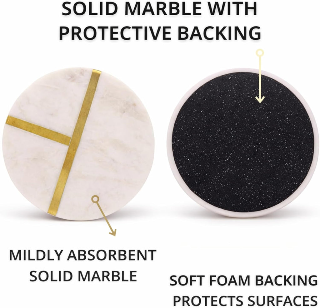 Marble White Coasters, 4" Wide - Set of 4