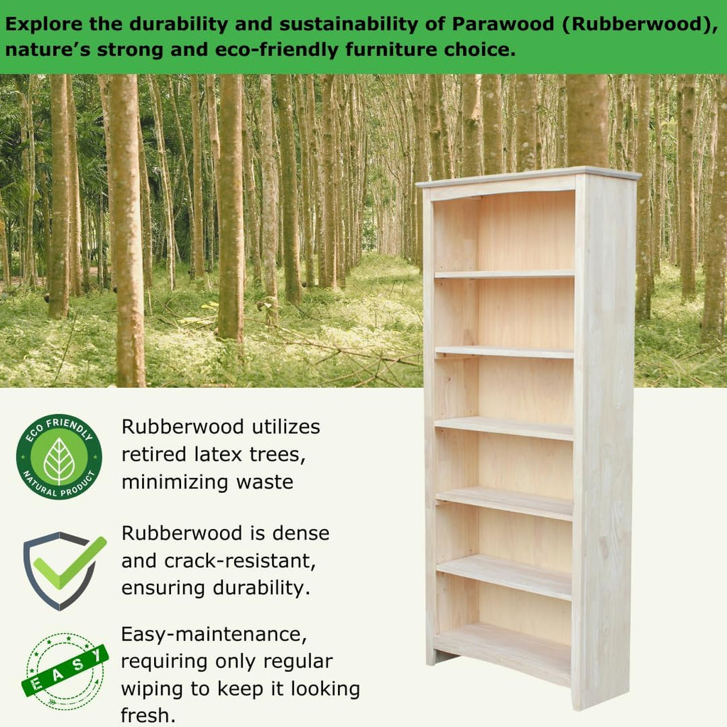 Solid Wood Shaker Bookcase, 72" H, Unfinished