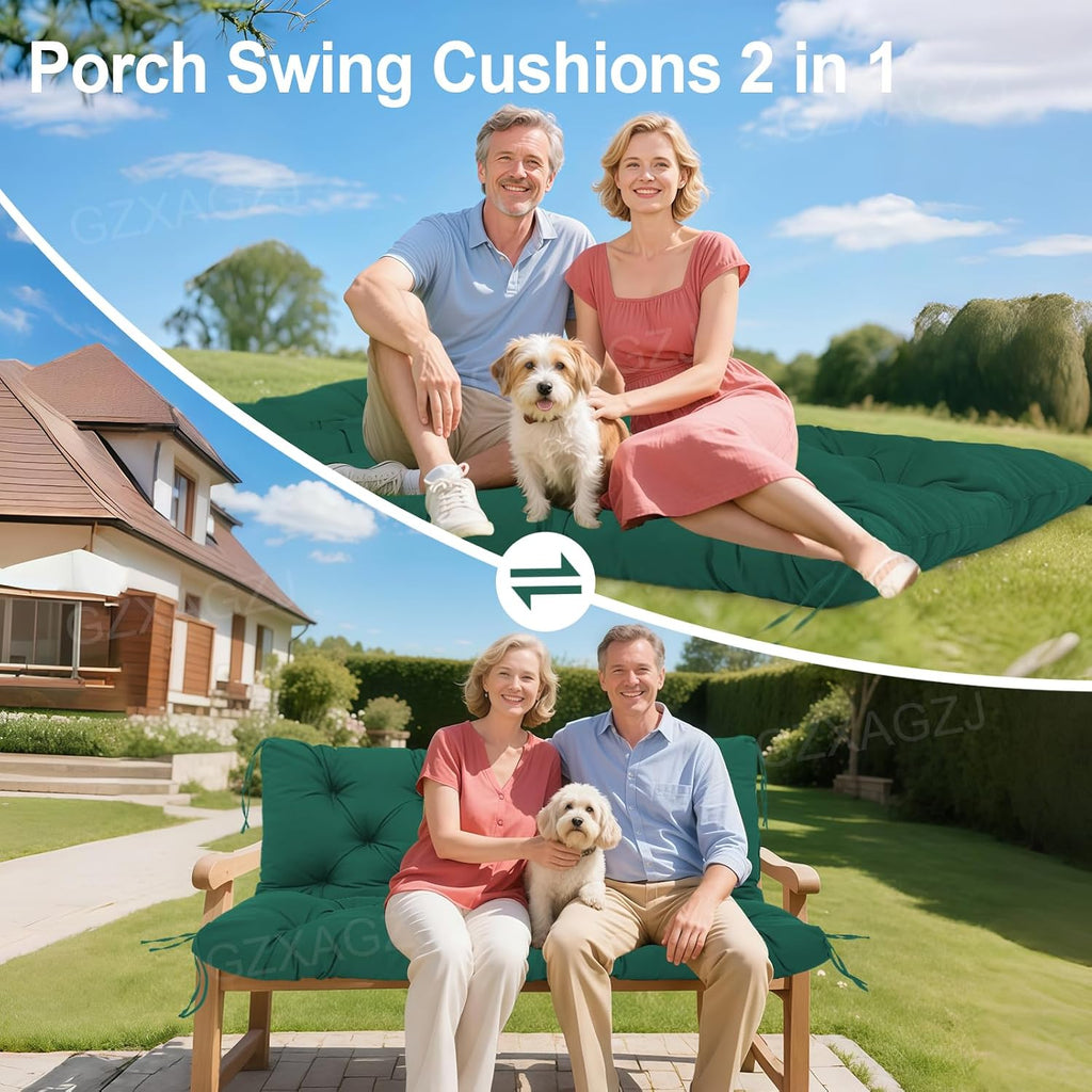 Outdoor Swing Cushions 48 inch Waterproof Porch Swing Cushions 2-3 Seater Replacement with Backrest and Ties Swing