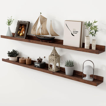 Oak Picture Ledge Shelf, 48 Inch Floating Shelves Set of 2, Solid Oak Wood Wall Shelves with Lip, Wall Decor Storage