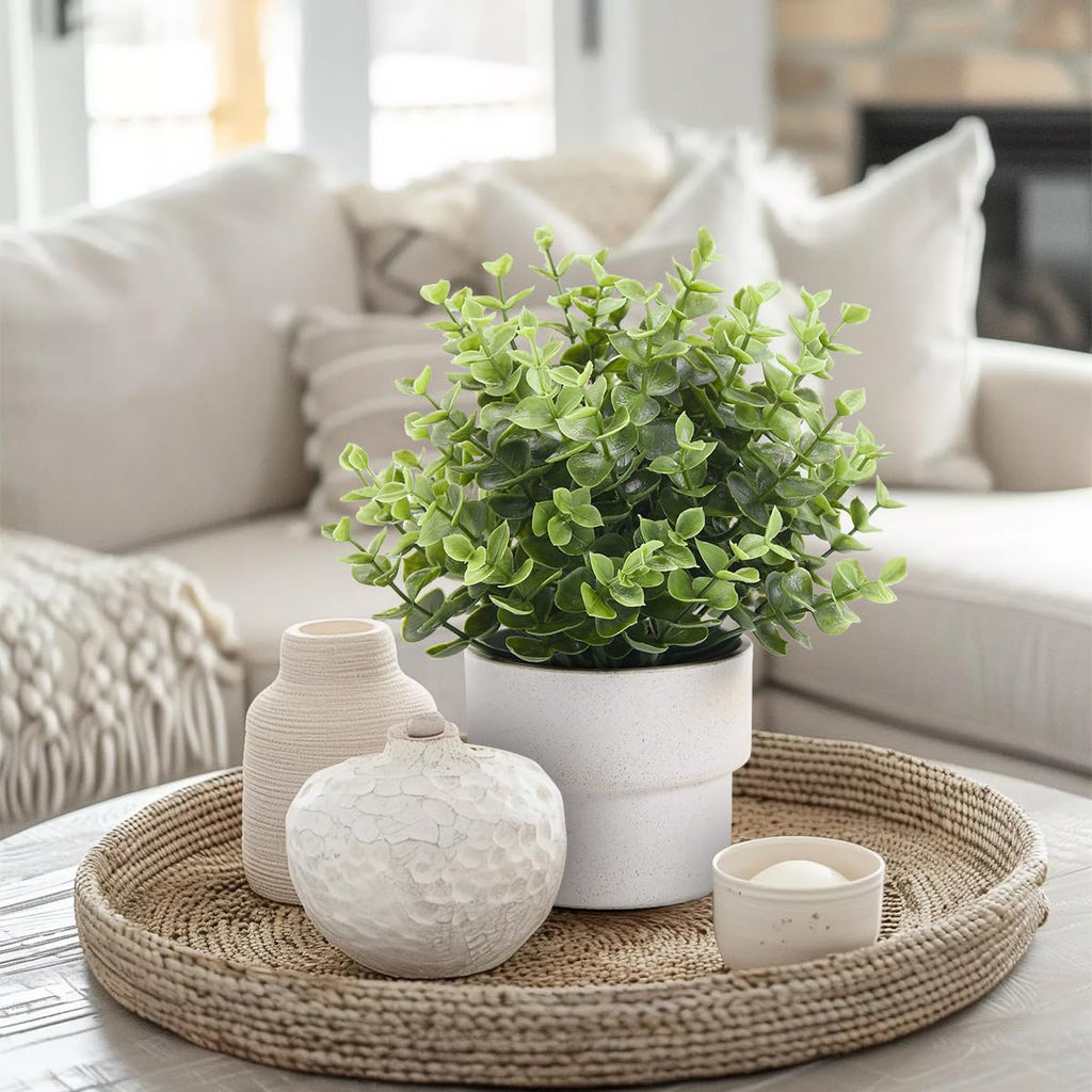 Small Fake Eucalyptus Potted Plants, Plastic Pot