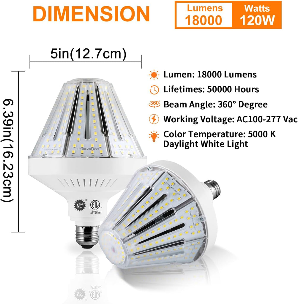 NS 1200W Equivalent 120W LED Corn Light Bulbs 18000LM 5000K