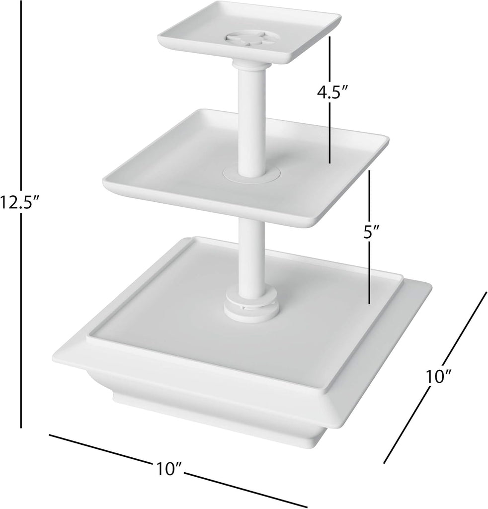 3-Tier Square Cupcake Stand, White, 10" x 12.5"