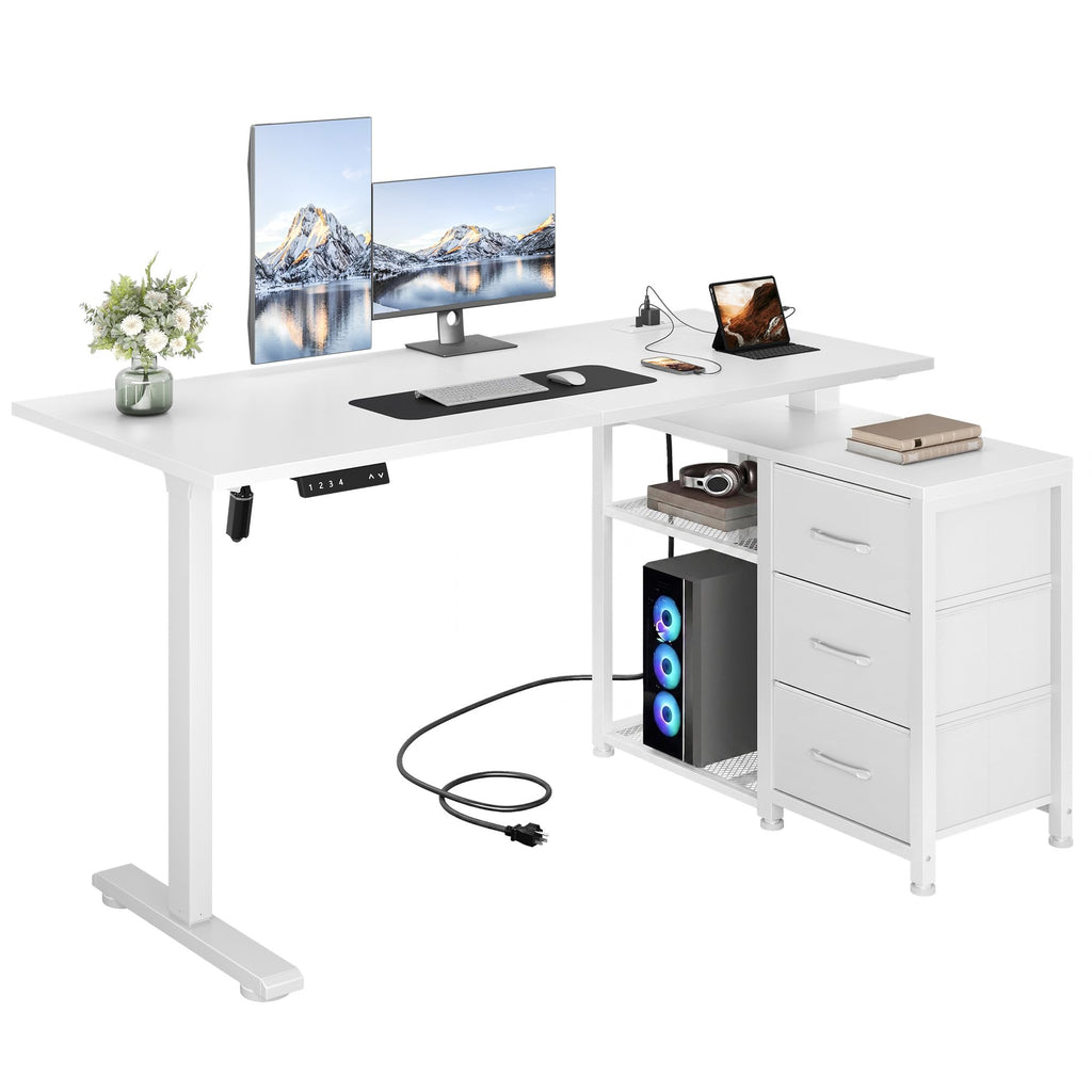 47.2 Inch L Shaped Desk, Electric Standing Desks with 3 Drawers