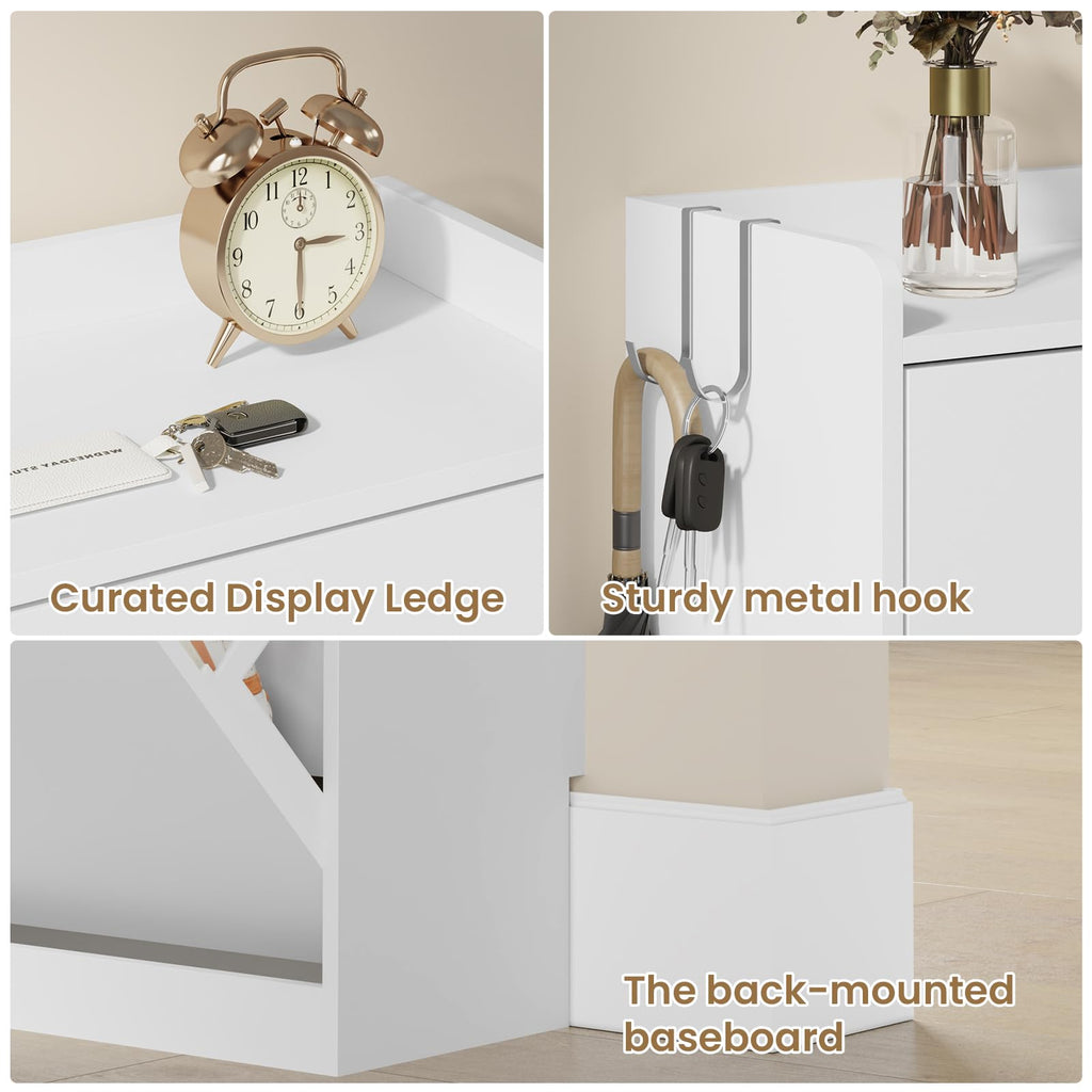 Shoe Storage Cabinet with 2 Flip Drawers, 23.6" W White