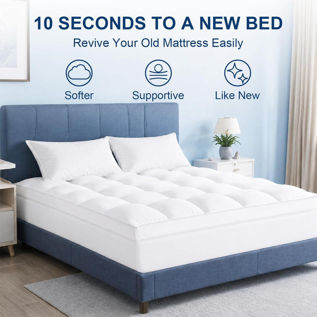 Full Mattress Topper, Pillow Top Mattress Pad for Back Pain Relief | Cooling Bed Topper, Thick Mattress Cover, Deep