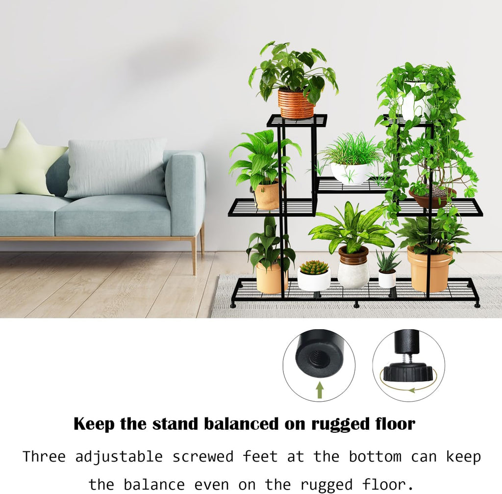 Metal Plant Stand, 5 Tiers Multifunctional Plant Stands for Indoor Plants, Decorative Black Steel Plant Shelf for