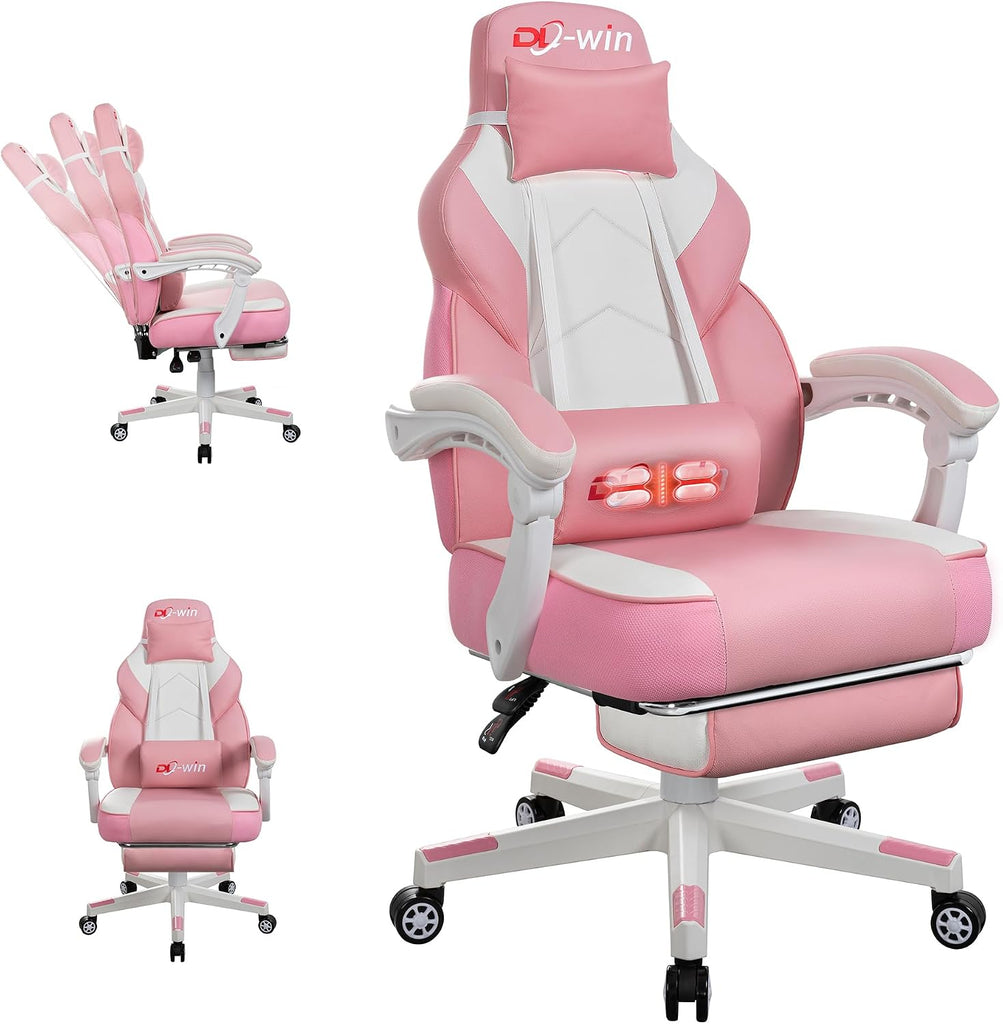 Gaming Chair with Footrest & Lumbar Support, Ergonomic Racing Style Computer Chair, 360° Swivel Height Adjustable