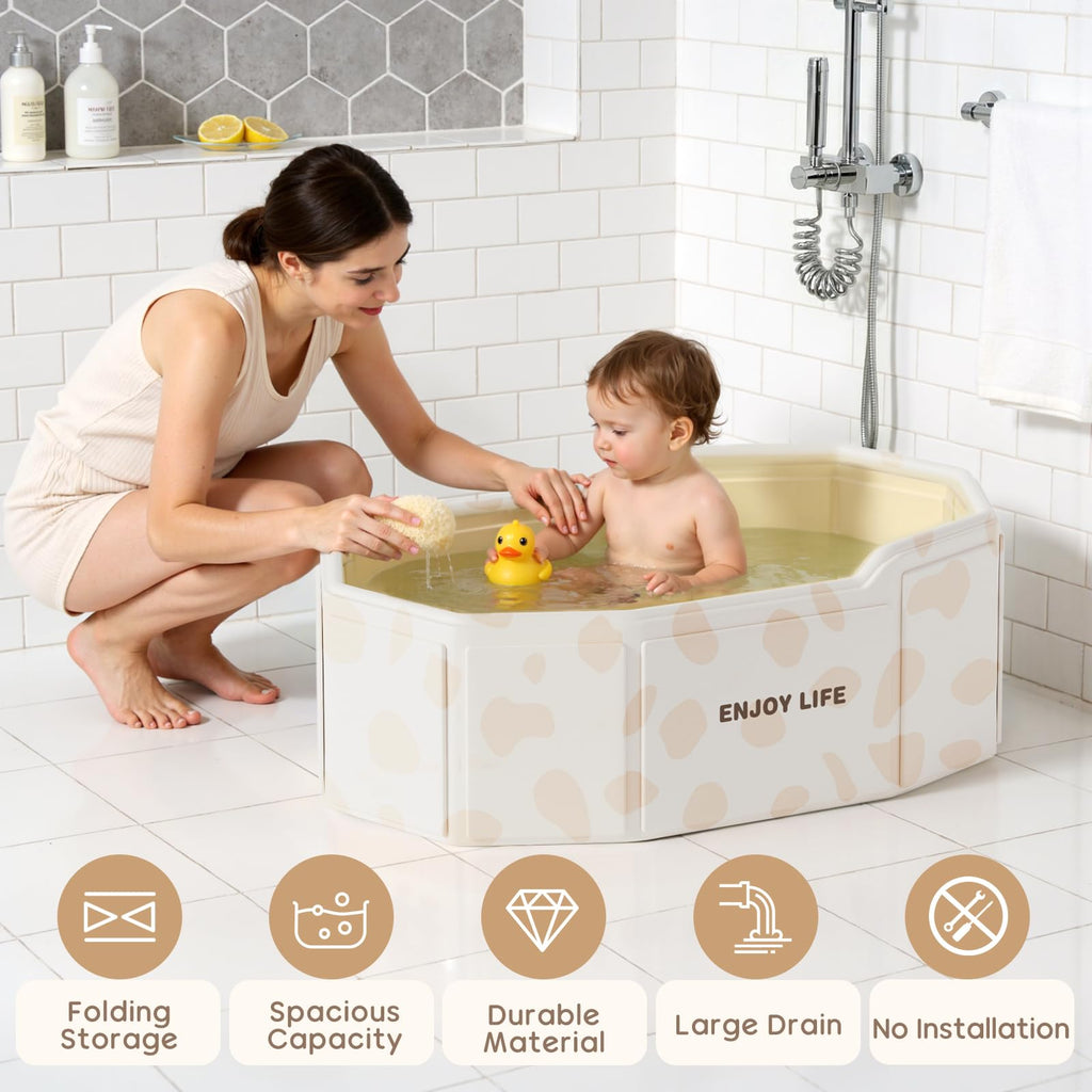 Foldable Baby Bath, Collapsible Baby Bathtub 3M-8Y, Portable Travel Baby Bath Tub with Non-Slip Base, Pop Up Folding