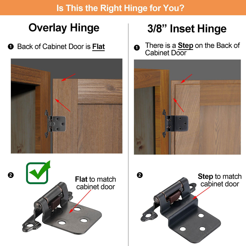 Oil Rubbed Bronze Cabinet Hinges, 1/2" Overlay, 4 Pack