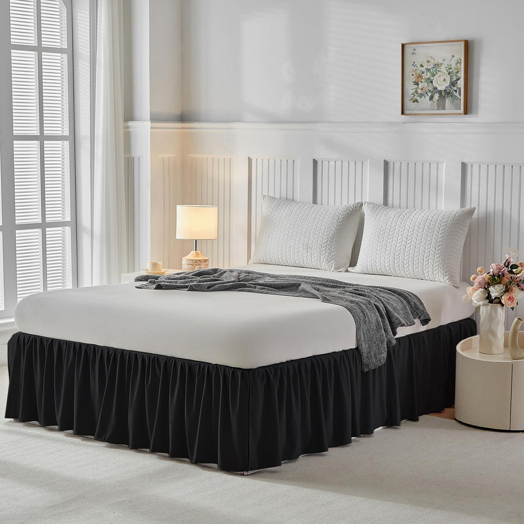 Bed Skirt King Size Three Fabric Sides Elastic Dust Ruffled Bed Skirt with Split Corners, Full Ruffles Bed Skirts 16
