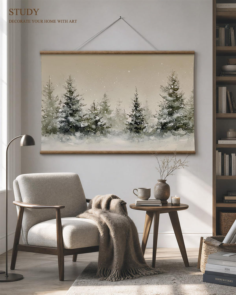 Large Christmas Wall Art, Winter Pine Forest Canvas Print 36x54