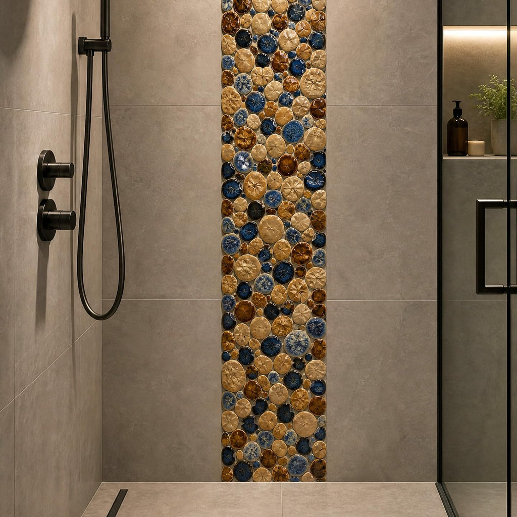 Glazed Blue Mosaic Ceramic Pebble Porcelain Tile Swimming Pool Bath Shower Wall Flooring Tile TSTGPT001 (5 Square