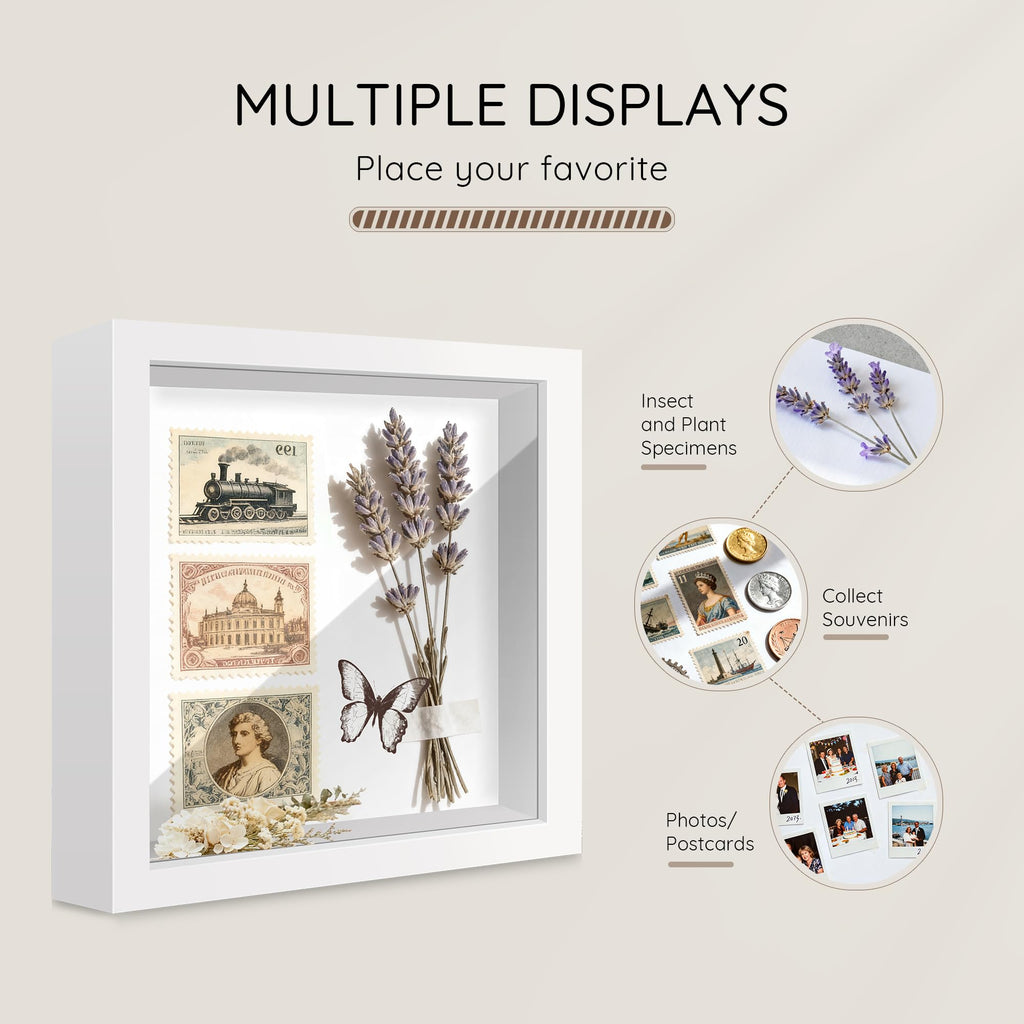 12x12 White Wooden Shadow Box Frame, Tempered Glass, 2 Pack