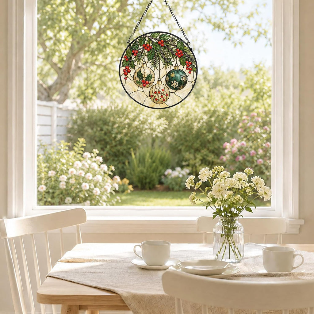 Christmas Ornament Stained Glass Suncatcher Garden Hanging Decor