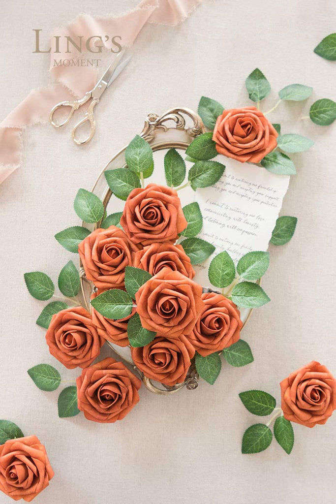 Artificial Rose Flowers 50pcs Foam Roses w/Stem for DIY Wedding Bouquets Centerpieces Bridal Shower Party Home