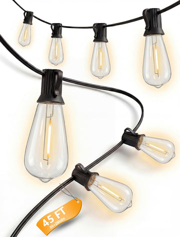 45FT Outdoor String Lights, 30 ST40 Edison LED Patio Lights