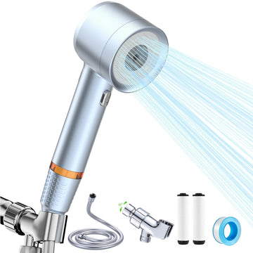 Pressure Shower Head with Handheld, with Pause Switch 4 Spray Modes Water Saving Showerhead, Showerhead Set with Hose