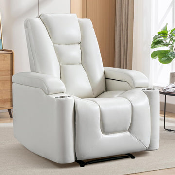 ANJ White Power Recliner Chair Electric Home Theater Seating Soft Leather Movie Chair for Living Room Overstuffed