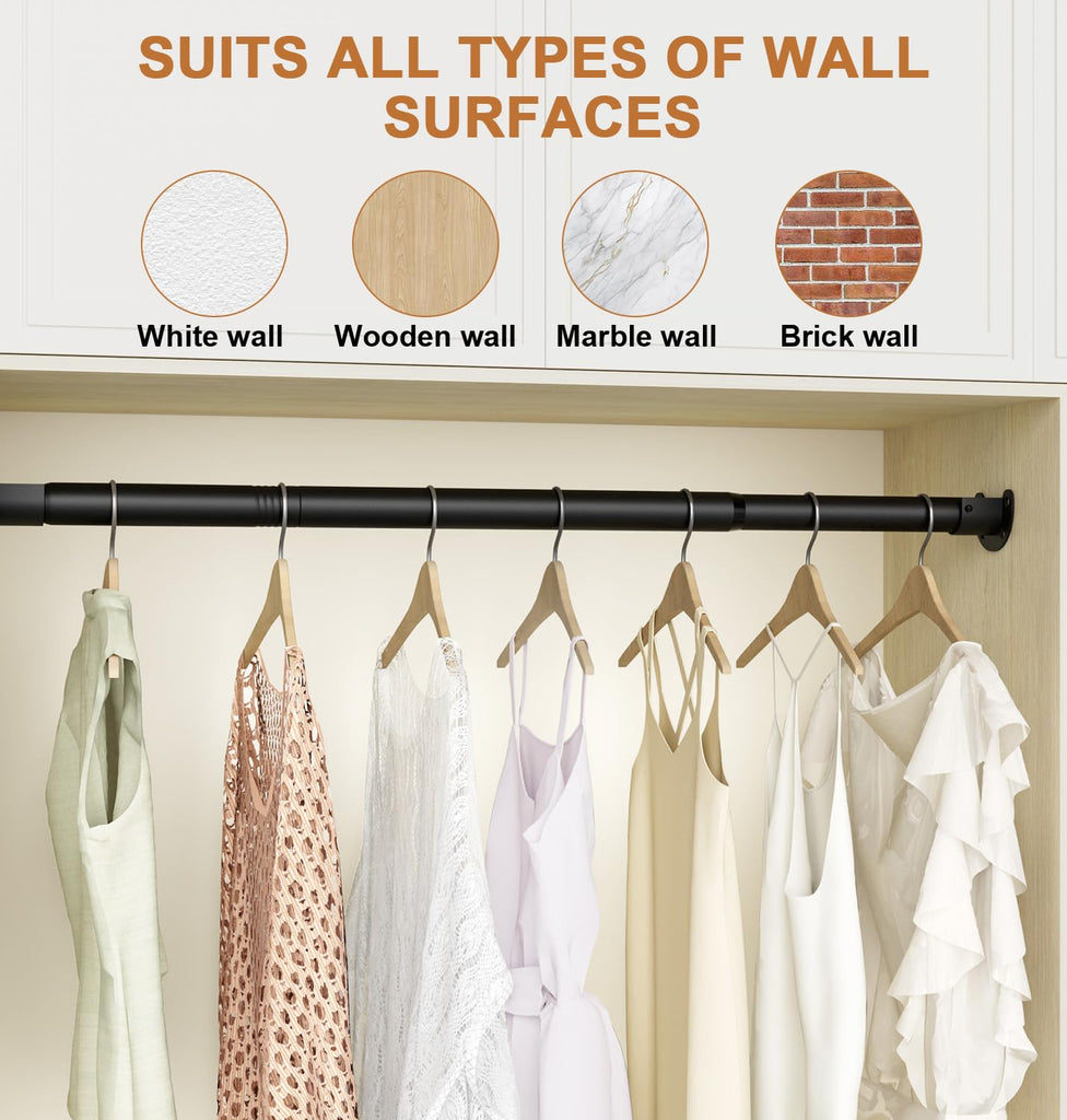 Closet Rods for Hanging Clothes, 16 to 74 Inch Stepless Adjustable Closet Rod, 1.3 Inch Heavy Duty Closet Hanging Rod