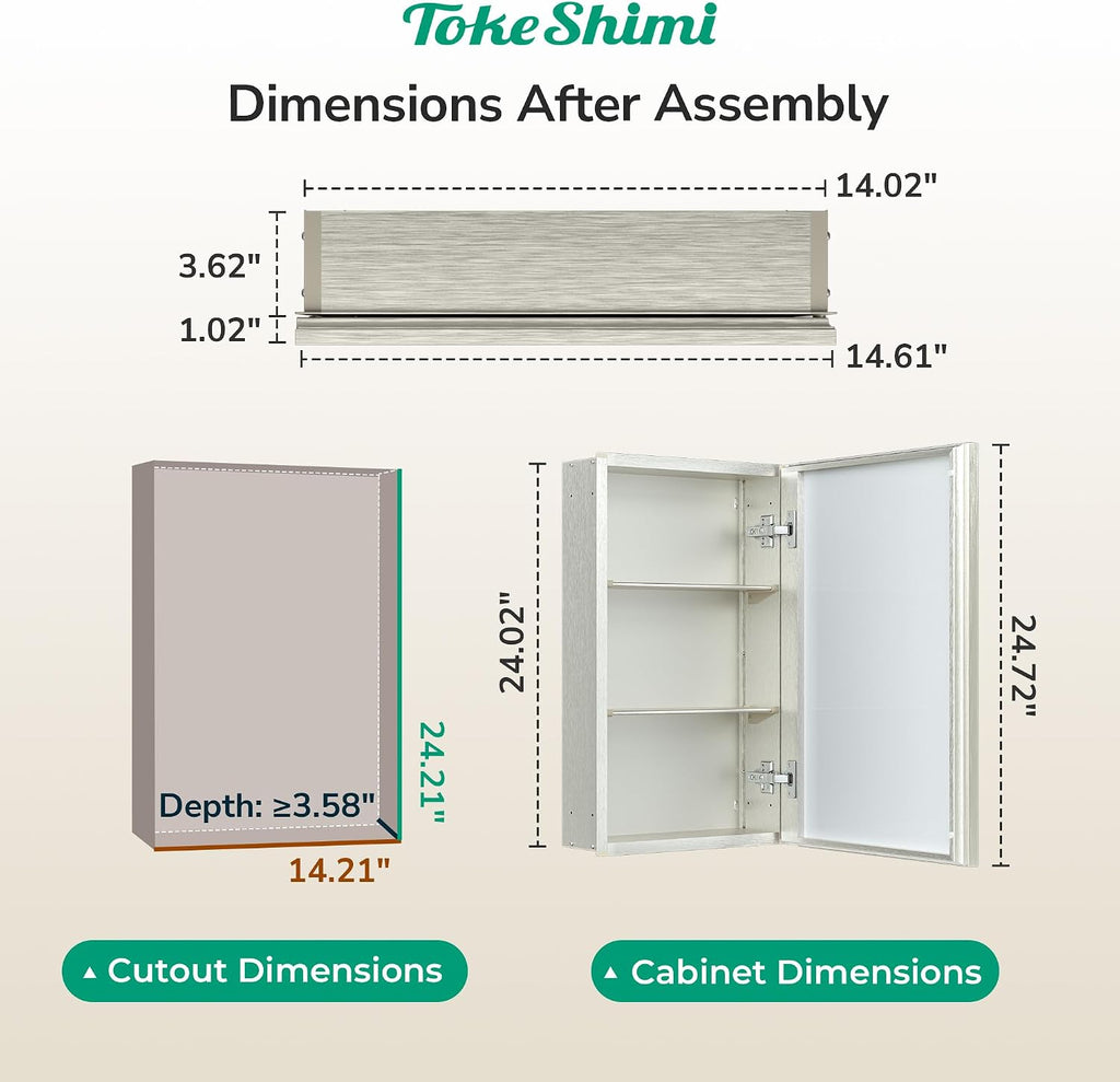 14 x 24 Brushed Nickel Recessed Medicine Cabinet with Mirror, Assembly Required, Bathroom Medicine Cabinet with