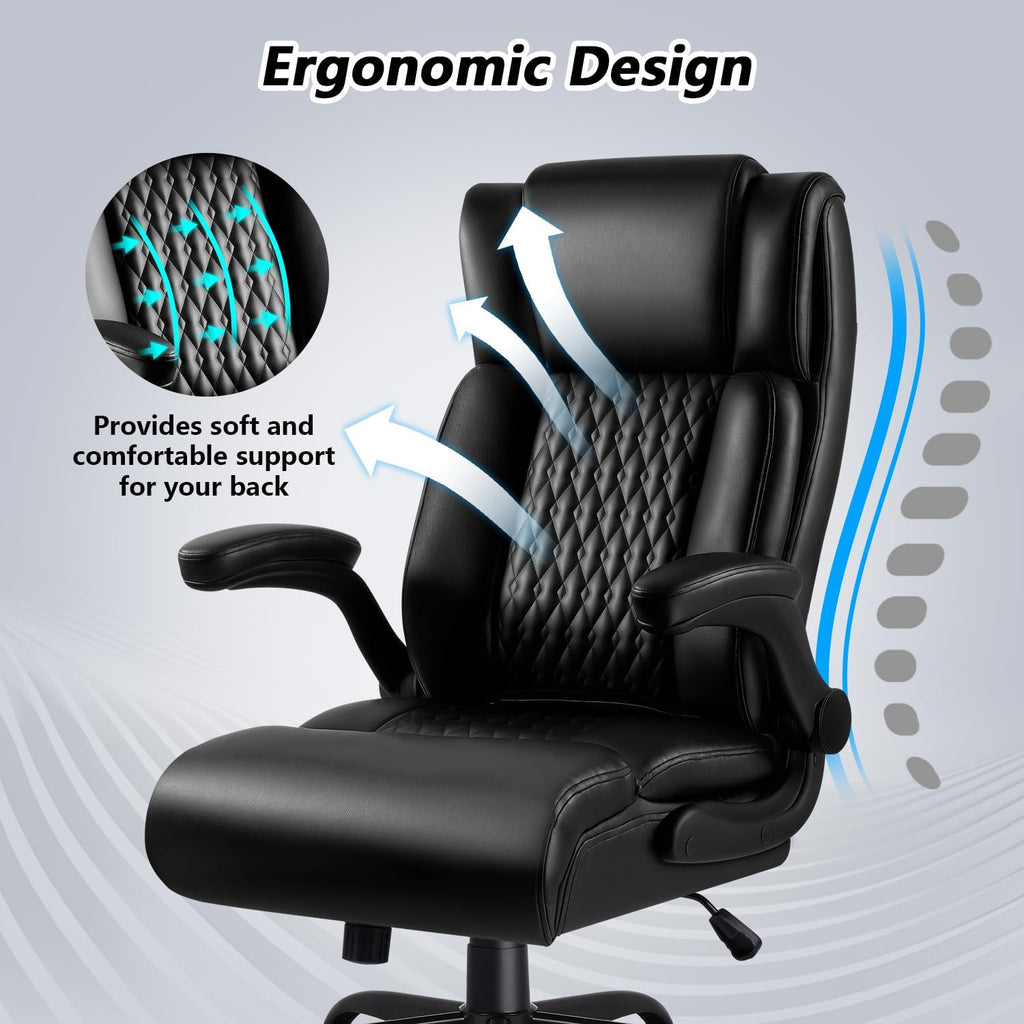 Big and Tall 400LBS Heavy Duty Executive Office Desk Chair with Flip-up Armrest, Ergonomic Swivel High Back Office