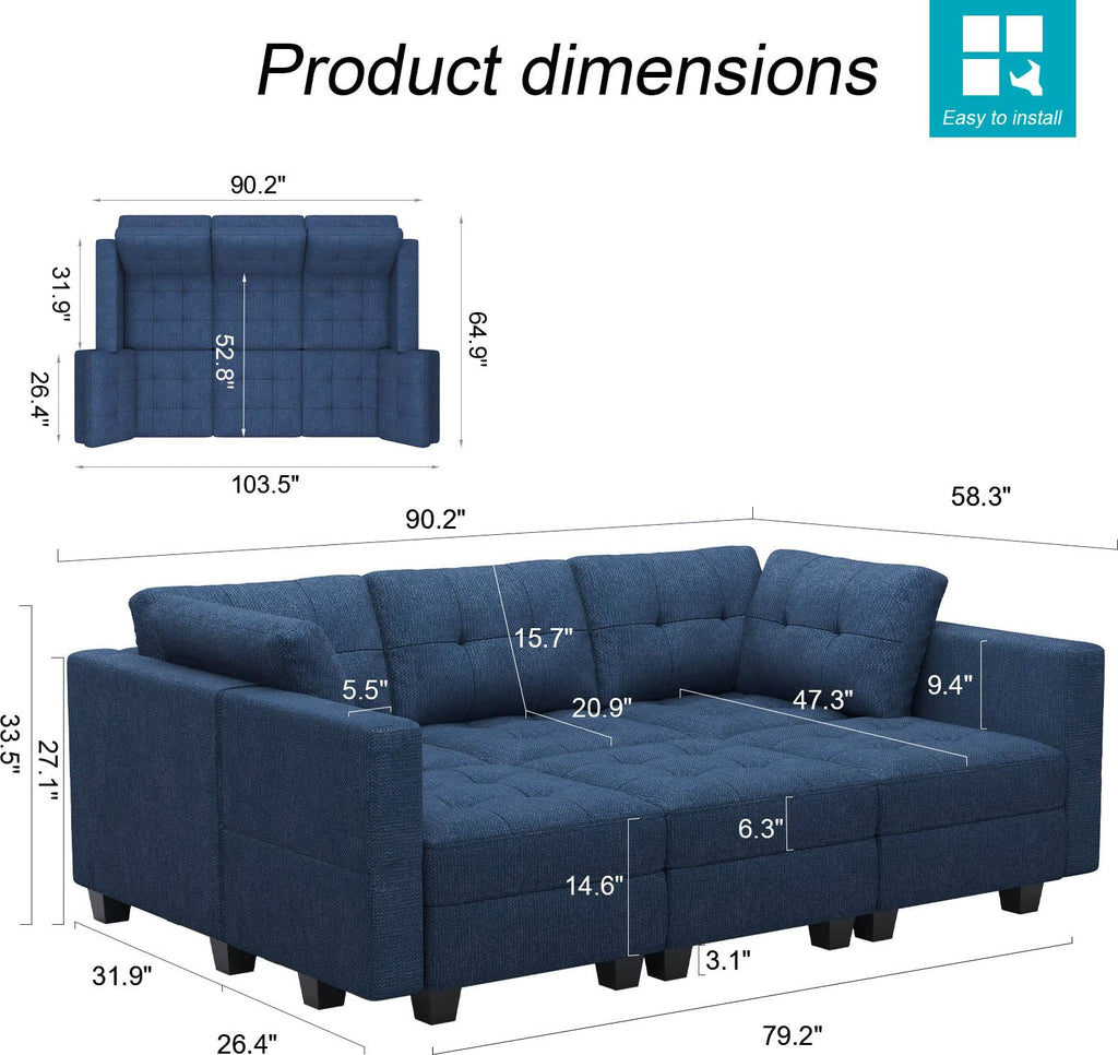 Modular Sectional Sofa with Storage Sectional Sleeper Couch Modular Sofa Bed Blue